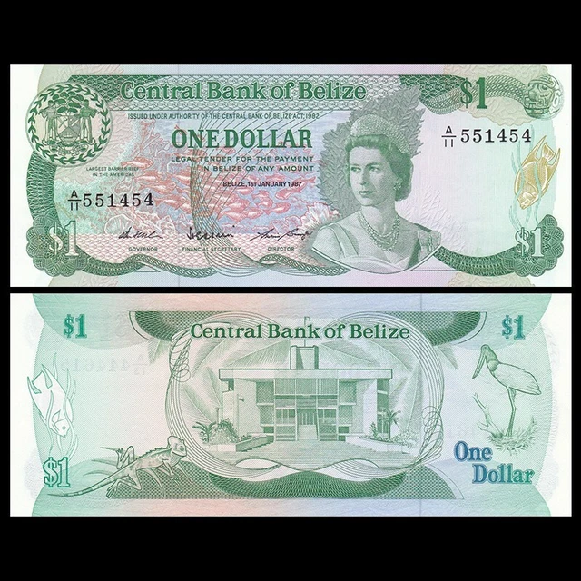 Belize 1 Dollar, 1987, P-46C^, A-UNC With yellow spot