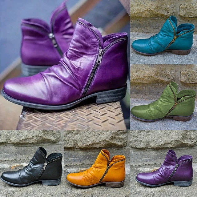 1Pair Femmes, Cheville Bottes Équitation Talon Plat Zip Confortable Rond Orteil