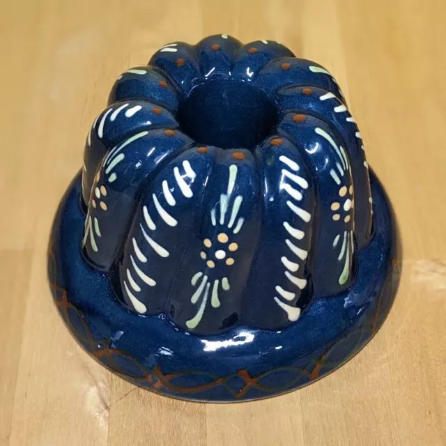 Vintage Hand Painted, Decorative, Ceramic 5.5" Jelly Mould, Blue Floral Design