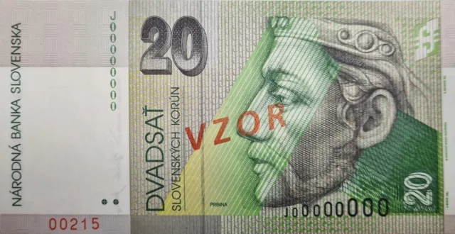 Slovakia 20 Korun 2001 Specimen Banknote Unc, Very Scarce