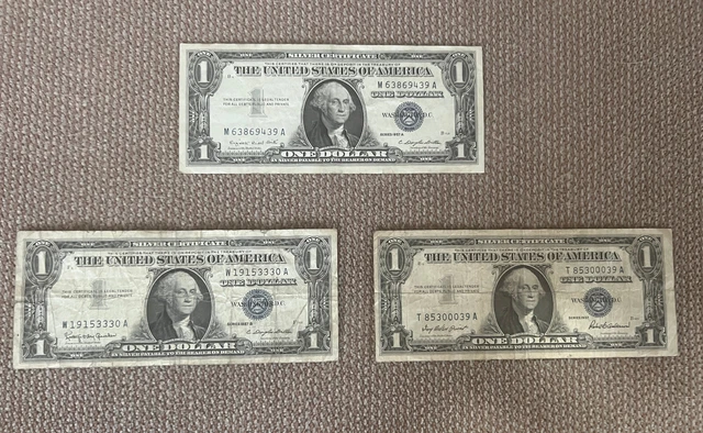 3- $1 Silver Certificates- Blue Notes-1957- 1957A- 1957B