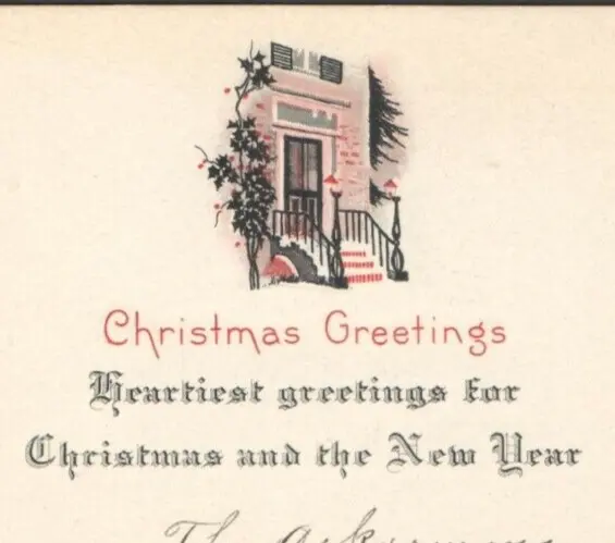 Vintage 1928 ART DECO Style Christmas / New Years Card Front Steps