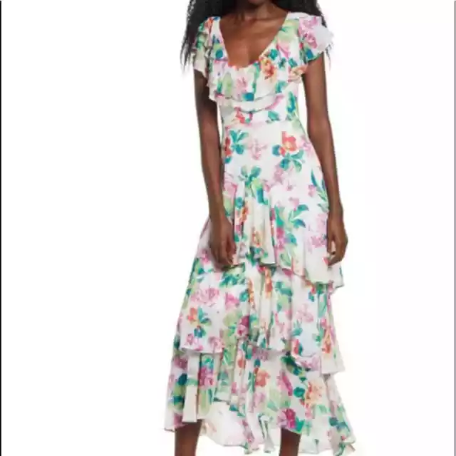 WAYF Chelsea Tiered Ruffle Maxi Dress Ivory Tropic