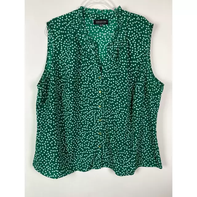 Jones New York Womens Button Front Shirt Green Polka Dot Sleeveless Plus 22W