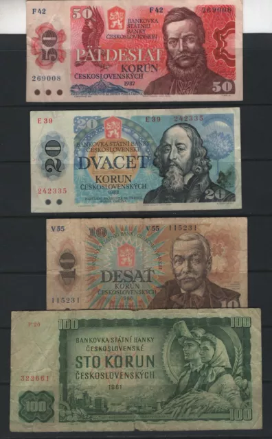 Czechoslovakia 1961 - 1988 4 Different Banknotes