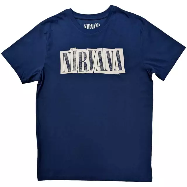 Nirvana T-Shirt Boxed Logo Kurt Cobain Band Official Navy New