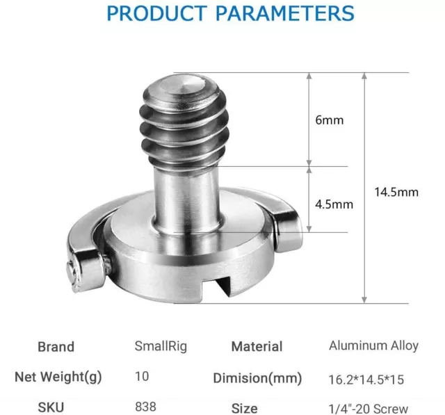 SmallRig Quick Release Camera Fixing Screw 1/4 Inch Rotatable D-ring 838 2
