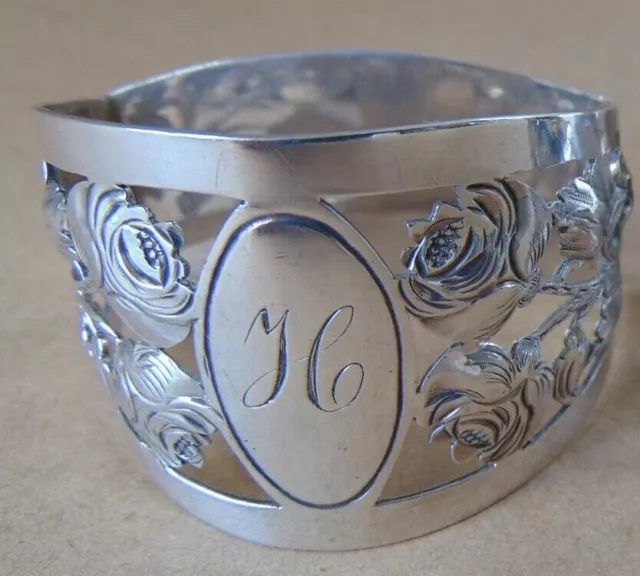 Antique English Cutout Roses Sterling Silver Napkin Ring(s) "H" intial engraving