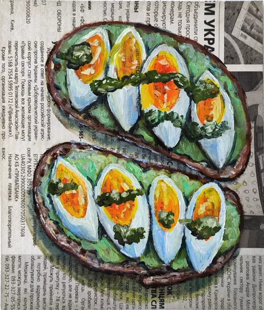 Sandwich with Avocado and Egg Paintings Still Life Art Food Newspaper Wall Art