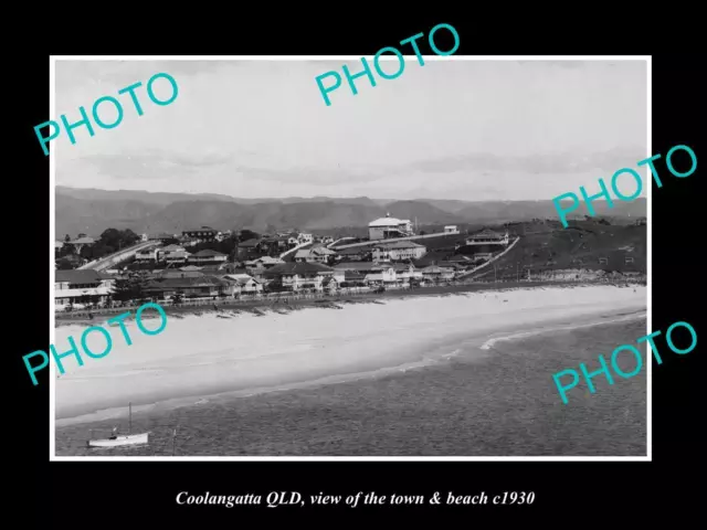 OLD LARGE HISTORIC PHOTO OF COOLANGATTA QUEENSLAND THE TOWN & BEACH c1930 2