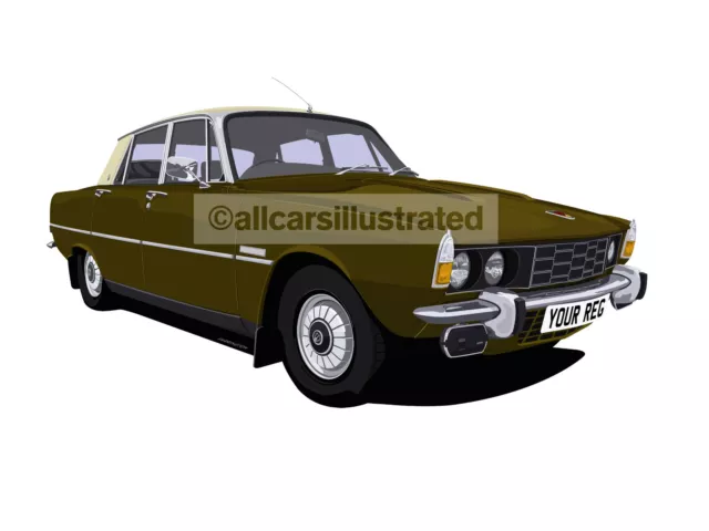 Rover P6 Car Art Print Picture (Size A3). Choose Your Colour, Add Your Reg Plate 3