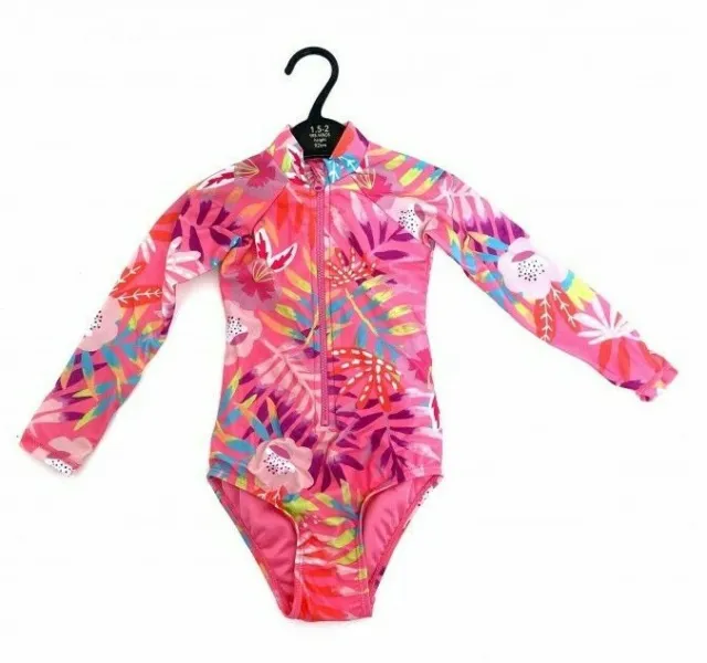 Ex Store Girls Pink Tropical Rash Swimsuit Swimming Costume Age 18 Mths -12 Yrs