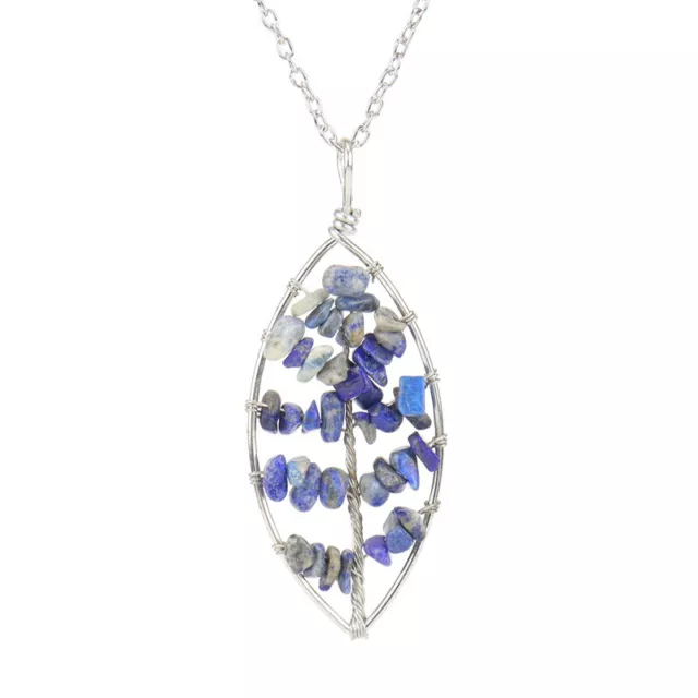 Natural lapis lazuli Crystal Tree of Life Leaf Pendant Necklace Healing Reiki