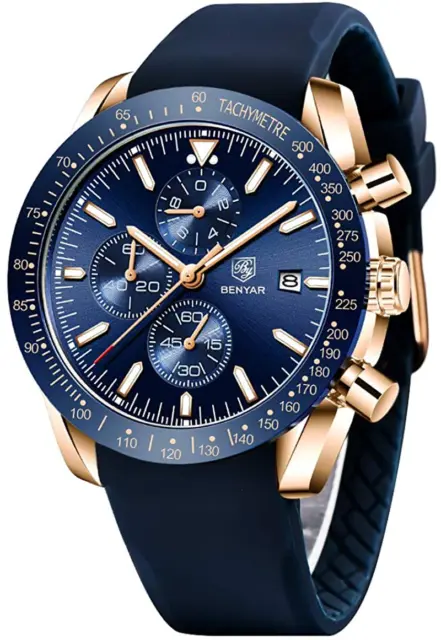 BENYAR - Stylish Wrist Watch for Men, Genuine Silicone Strap Watches, Perfect Qu