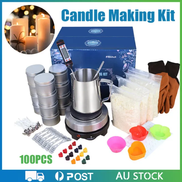 Candle Making Kit Electric Wax Melter Pouring Pot Soy Wicks Thermometer DIY