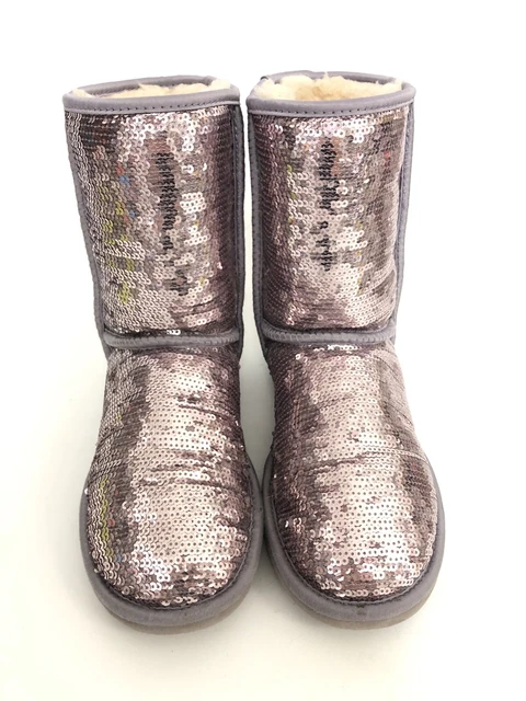 UGG Women's Size 6 Pink Purple Sequin Classic Short Sparkle Boots 1006739