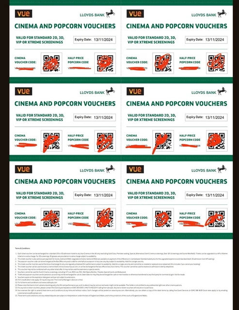 2X VUE CINEMA TICKETS AND HALF PRICE POPCORN EXPIRY DATE 13/11/24 Club Lloyds