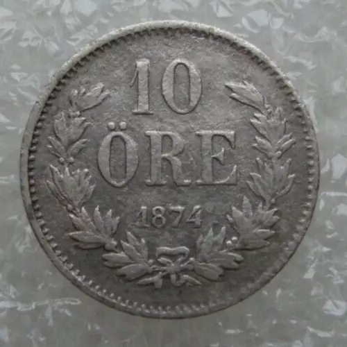 Sweden 10 Ore 1874 ST Oscar II Silver Coin S9