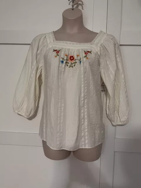 Lauren Conrad Nwt Womens White Embroidered Peasant /Boho Blouse - Plus Size Xxl