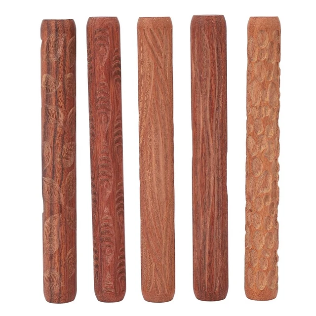 5 piezas de rodillos manuales de madera para herramientas de cerámica, para patrón de estampilla de arcilla/patrón de rodillo, G9D2