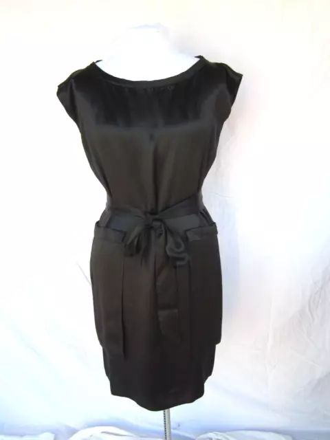 Yves Saint Laurent YSL VTG NEW black silk dress outer pockets Italy M L