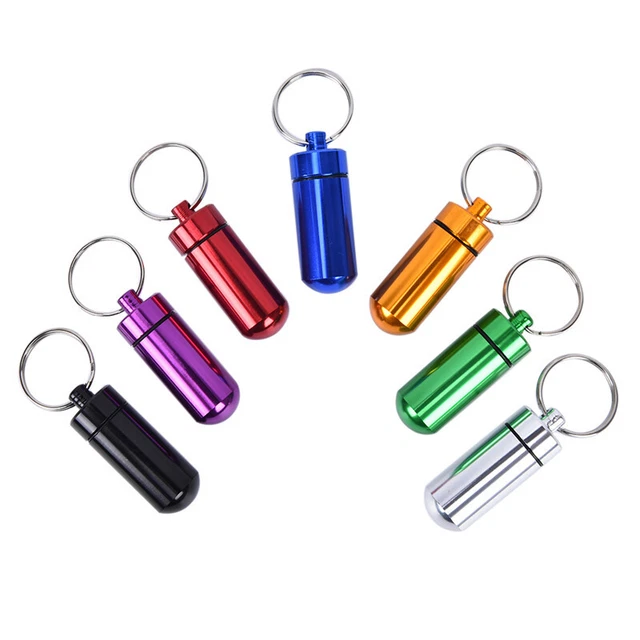 Mini Waterproof Metal Medicine Pill Box Case Bottle Holder Container Keychai BII