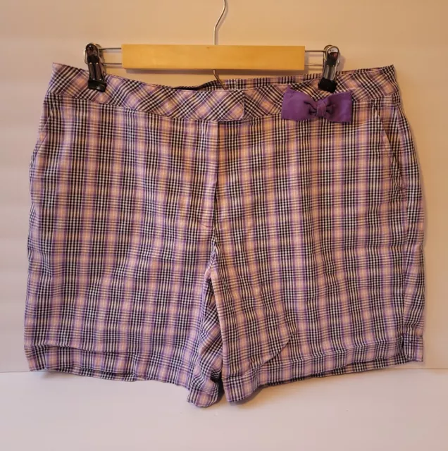 Lady Hagen Chino Golf Shorts Womens 12 Flat Front Gingham Plaid High Rise Purple