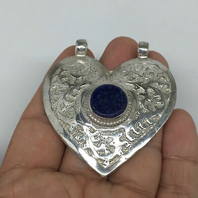 1pc,2.4"x2.1"x0.5",Turkmen Pendant Lapis Lazuli Heart Boho Handmade @Afghanistan 2