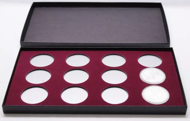 BOX FOR COINS IN AIRTITE CAPSULE HOLDERS 12 I BURGUNDY American Silver Eagle