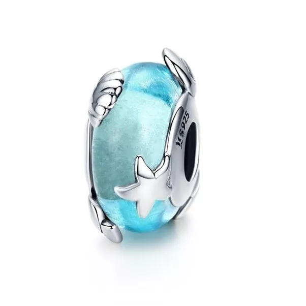 S925 Sterling Silver Aqua Blue Starfish Murano Glass Charm -YOUnique Designs