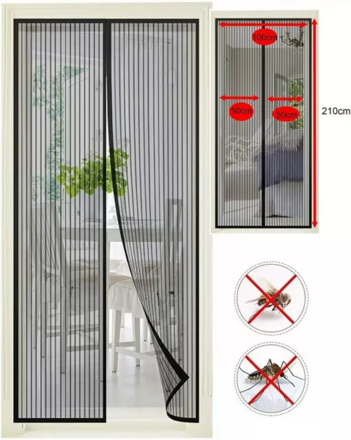 Kit Rideau Moustiquaire de porte Fermeture magnétique 100x210cm Anti moustiques