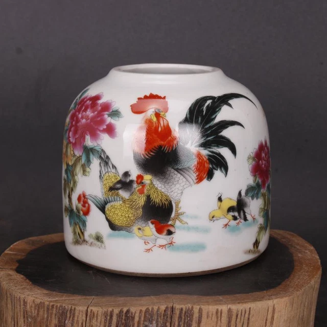 Chinese Porcelain Republic Of China Famille Rose Chicken Brush Washers 3.54 Inch