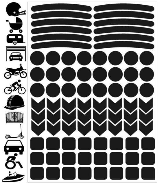 84 Autocollants Réfléchissants Visibilité Sticker Voiture Vélo Casque Moto Noir