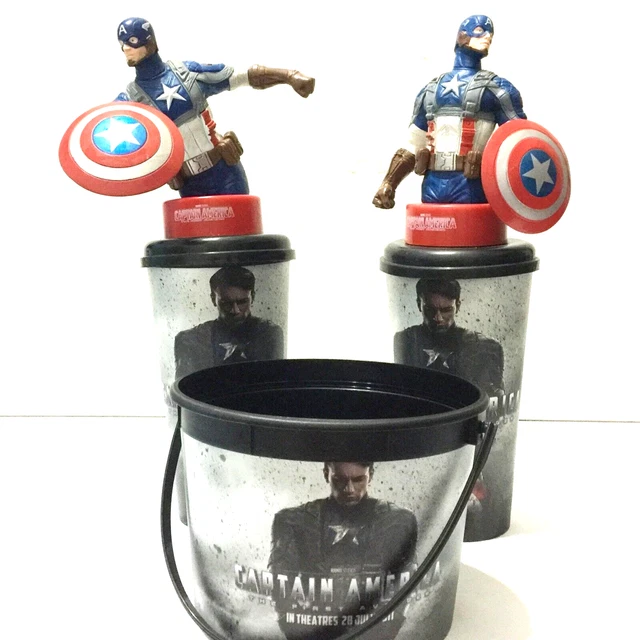 3 x Captain America Movie Figurine Cup Topper Model & Popcorn Bucket Cinemas