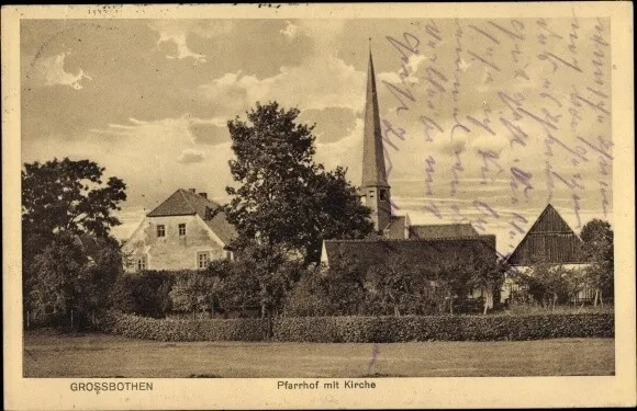 Ak Großbothen Grimma in Sachsen, Pfarrhof mit Kirche - 3390455
