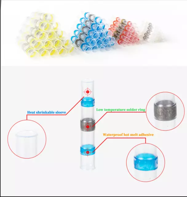 50-1600x Waterproof Heat Shrink Solder Wire Connector Seal Sleeve Butt Terminals 3