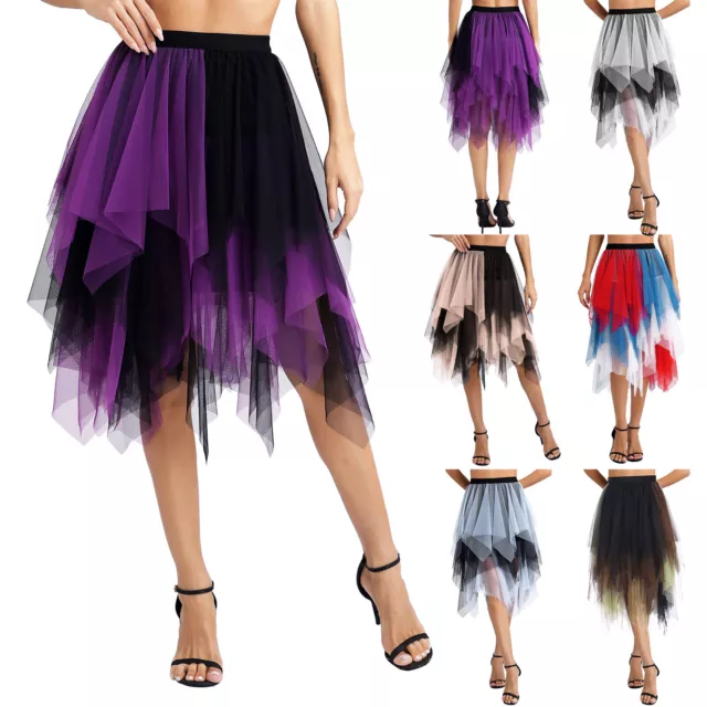 Women Tutu Dress Irregular Skirts Lyrical Dancewear Prom Beachwear Flowy Mesh