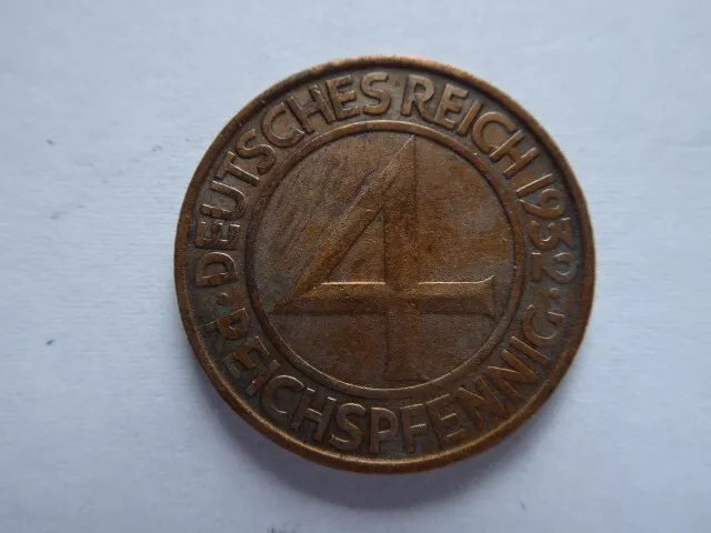 4 Reichspfennig 1932 D - Kupfer  Kursmünze - Weimarer Republik - J. 315