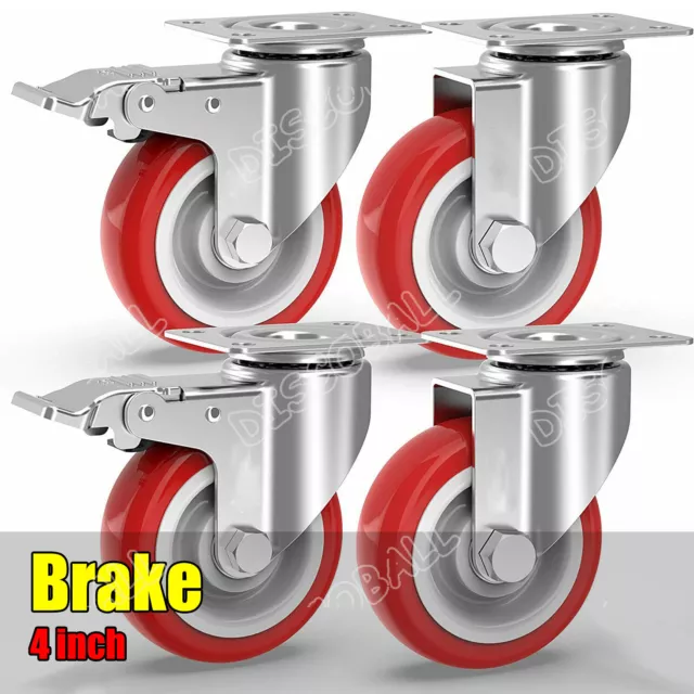 Heavy Duty 100mm 600KG Rubber Swivel Castor Wheels Trolley Furniture Brake 1~4