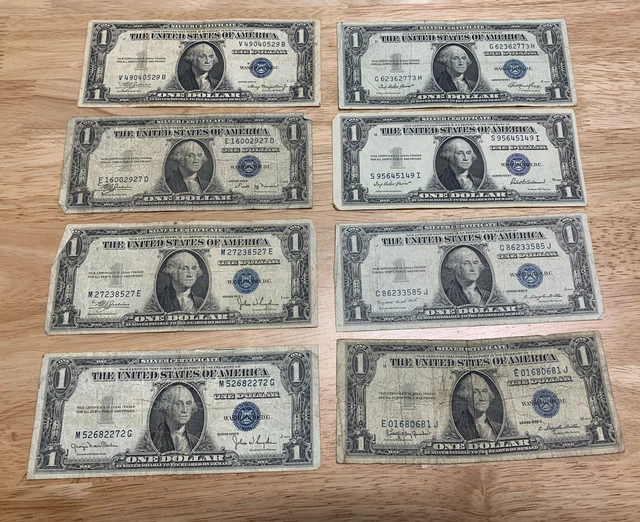 Lot 8 1935 A B C D E F G H ONE DOLLAR SILVER CERTIFICATE $1 Note Bill Collection