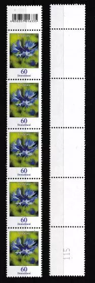 3468 Bund 2019 " Kornblume " mit EAN-Code  5er Streifen **