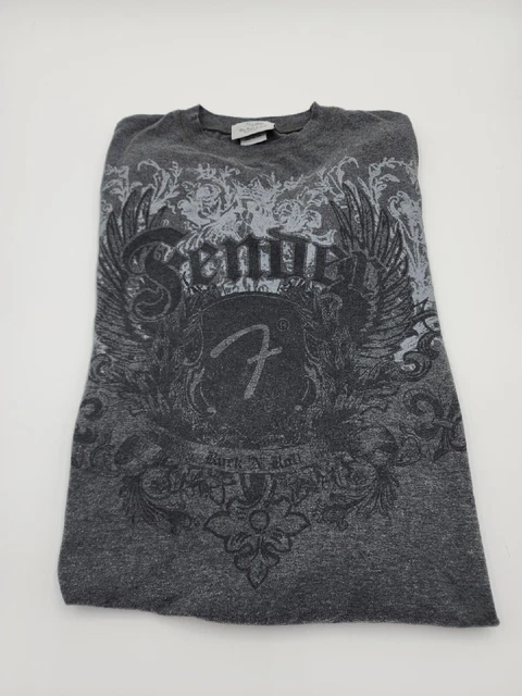 Fender Mens Shirt Guitar Long Sleeve Black White Waffle Knit Thermal Rock Large