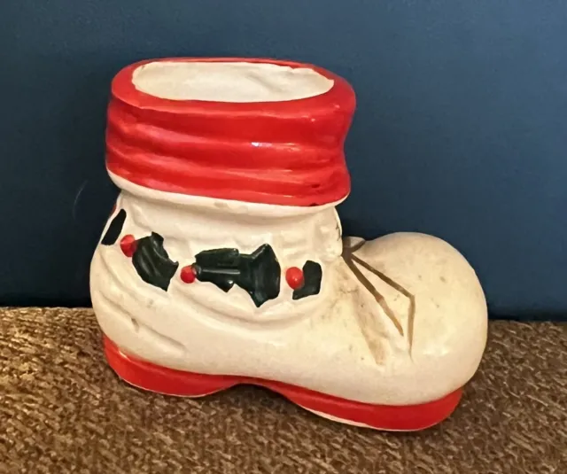 Vintage Christmas Ceramic Santa Boot Toothpick Holder 2"
