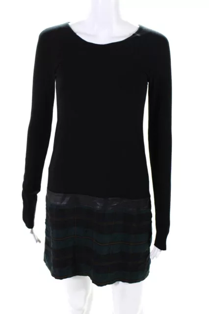 Bailey 44 Womens Plaid Long Sleeve Drop Waist Dress Black Size Extra Small