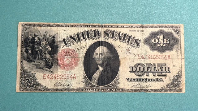 1917 $1 US One Dollar Legal Tender Note FR-39 Red Seal Washington DC