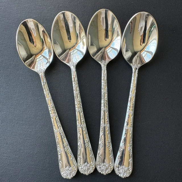 4 WM ROGERS Enchanted Rose Soup Spoon Silverplate Flatware Silverware Flower 18.43 PicClick AU