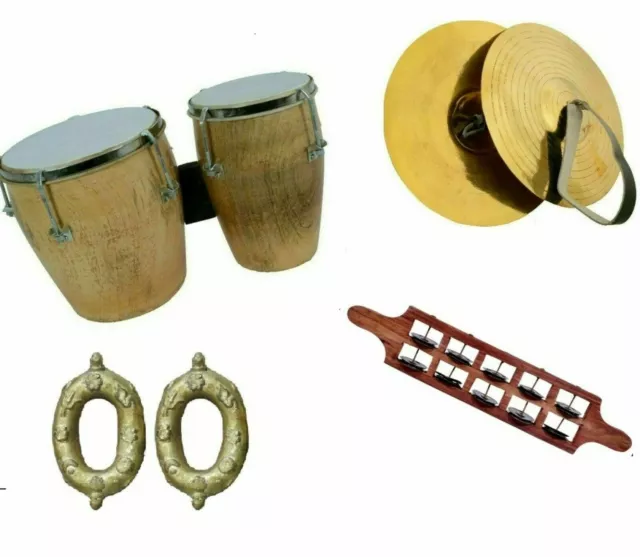 Petit Musical Bango Jhanj Manjeera Khartal Kai Silambu Instruments Combo Set