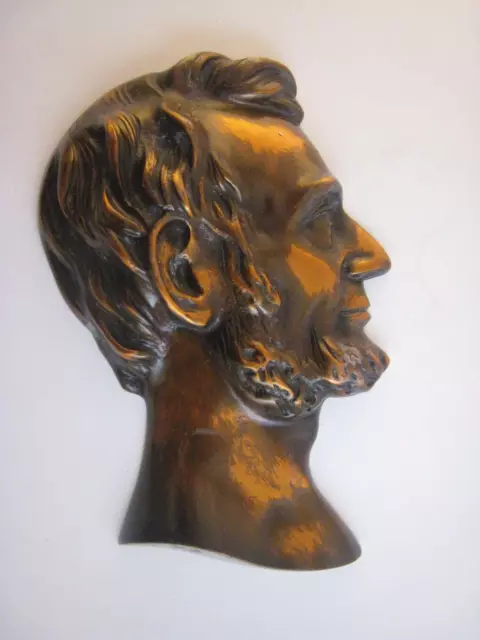 President Abraham Lincoln Cast Iron Profile Bust Portrait Bronze color Plaque