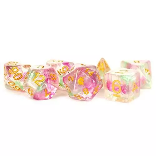 Celestial Blossom Unicorn Dice with Red Numbers Acrylic 7 Dice Set M (US IMPORT)