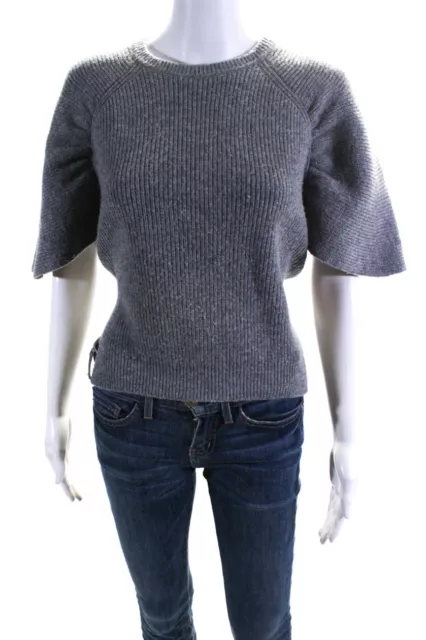 RED Valentino Women's Short Sleeves Slit Hem Pullover Sweater Gray Size S